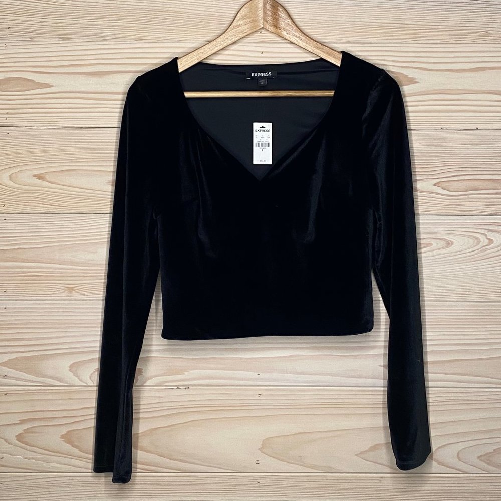 NWT Black Velvet V Neck Long Sleeve Top